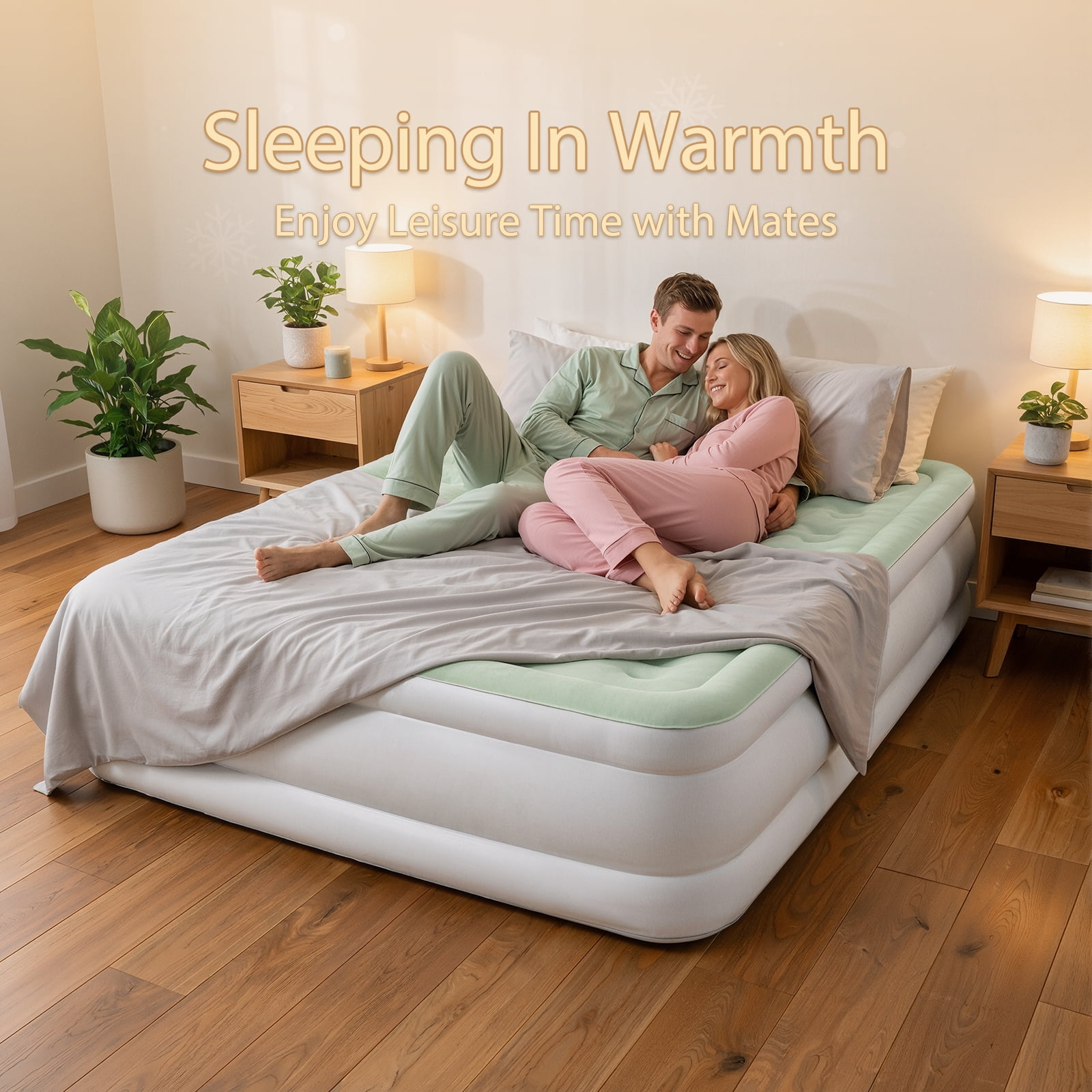 Honeydrill Queen Size Air Mattress 18" Airbed Inflatable with Built-in Pump, Light Green