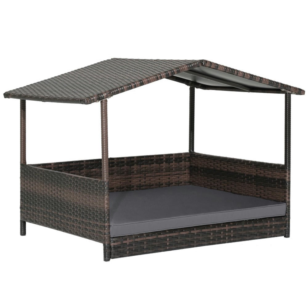 YYAo Dog Crate Pet Crate Pet Kennel Outdoor Wicker Dog House with Weatherproof Roof-Gray