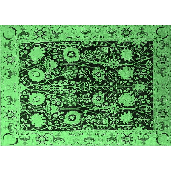 Ahgly Company Indoor Rectangle Oriental Emerald Green Industrial Area Rugs, 2' x 4'