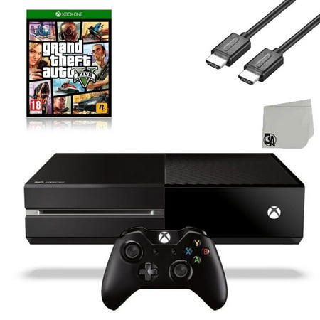 Restored Microsoft Xbox One Original 500GB Gaming Console Black HDMI Cable With GTA V Game BOLT AXTION Bundle (Refurbished)