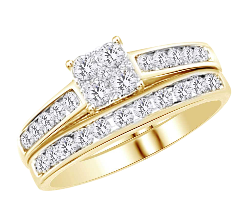 AFFY Round Shape White Natural Diamond Fashion Bridal Ring Set In 10k Yellow Gold (1.00 cttw) Ring Size-9