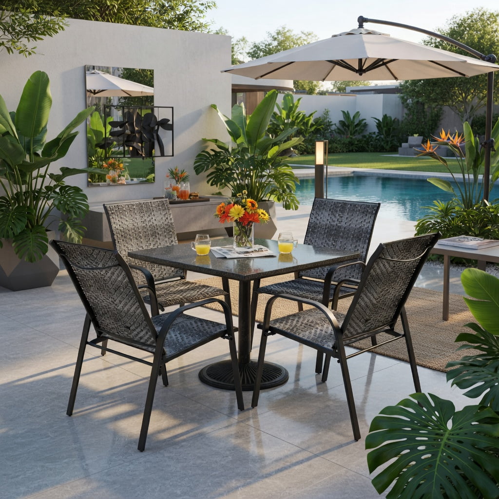 Hommoo 6-Pack Stackable Outdoor Dining Chairs, All-Weather PE Wicker & Rustproof Steel Frame, Patio, Garden & Poolside Use, Gray