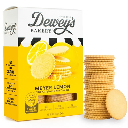 Pack of 6, Dewey's Bakery Meyer Lemon Cookie Thins, 9 oz