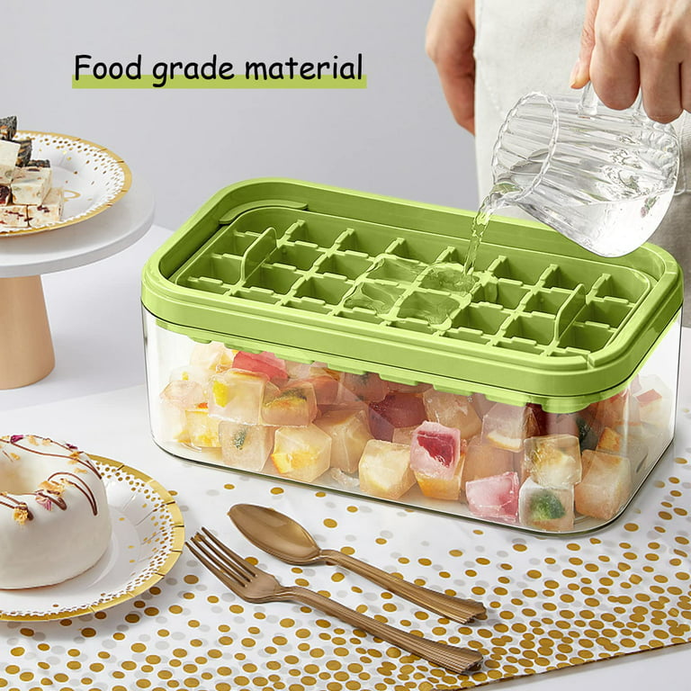 Ice Cube Tray with Lid and Bin, 2 Pack, 64 Pcs Ice Cube Mold