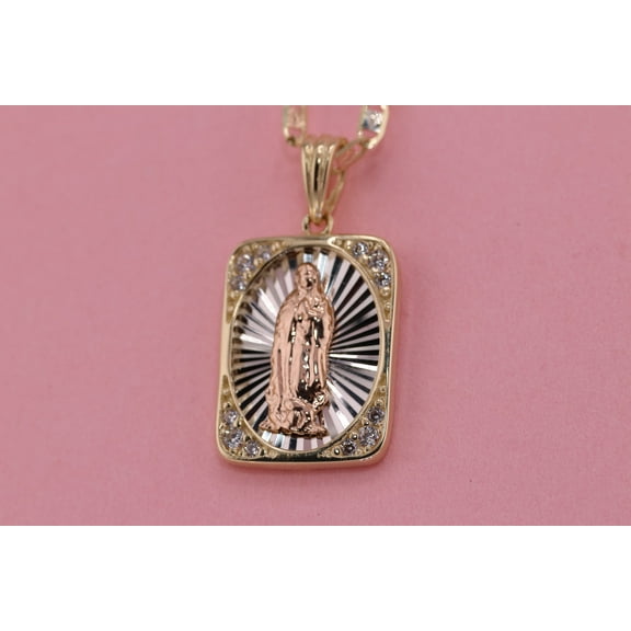 14k Solid Gold Virgin Mary Virgen Maria Lady Guadalupe Pendant