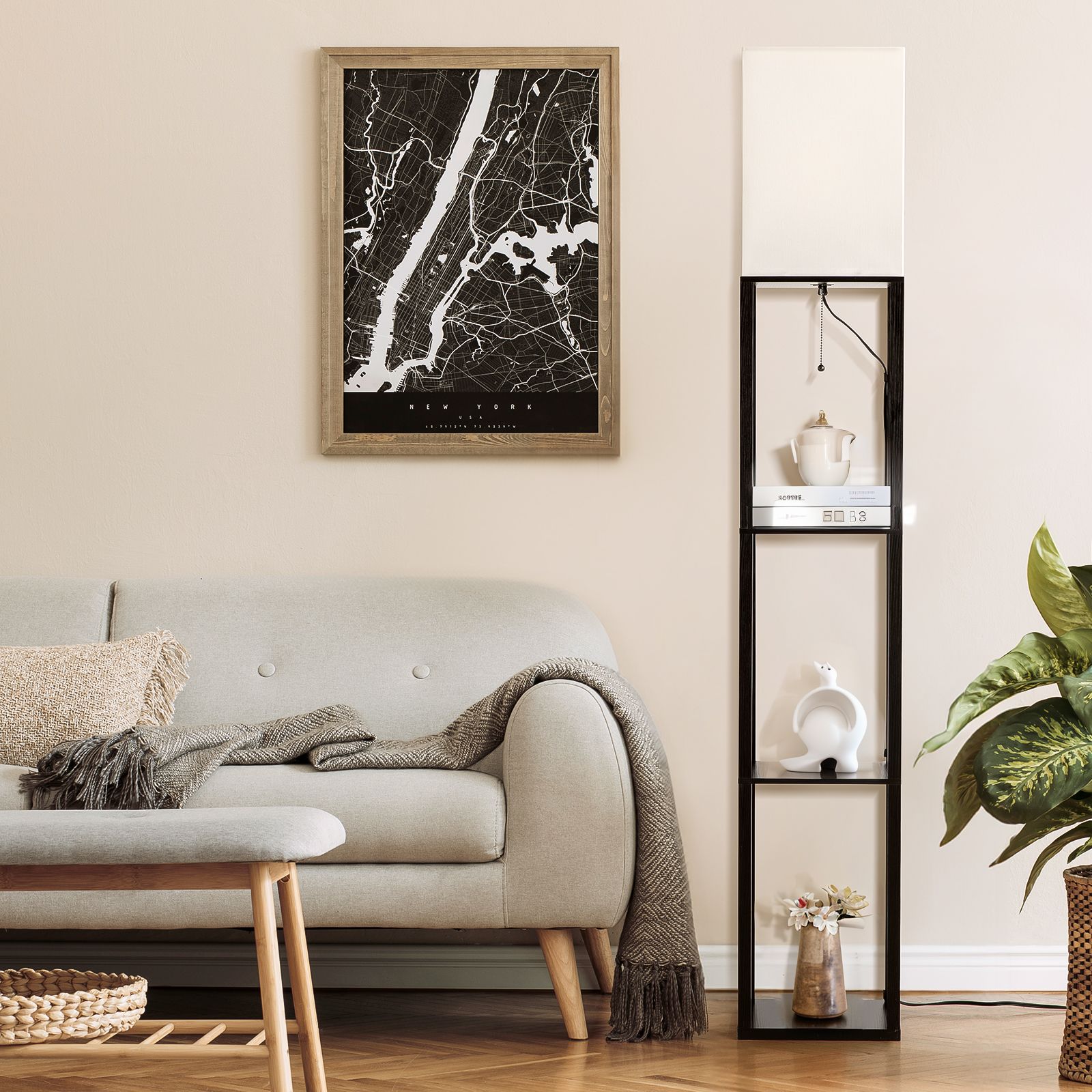 Sunmory 63" Floor Lamp with Shelves, Black photo 6