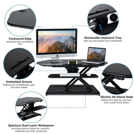 Electric Height Adjustable Standing Desk Tabletop Sit To Stand Riser