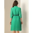thumbnail image 3 of DARING DIVA 3/4 Sleeve Collared Button Down Pleated Dress XS Green, 3 of 6