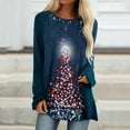 thumbnail image 2 of LEAVINGSUO Christmas Clearance under $10, Womens Plus Size Clearance $5 Women Long Sleeves Floral Casual Shirts Solid Pullover Loose Tunic Tops Christmas Tree Print Round Neck Long Dleeve Blouse, 2 of 5