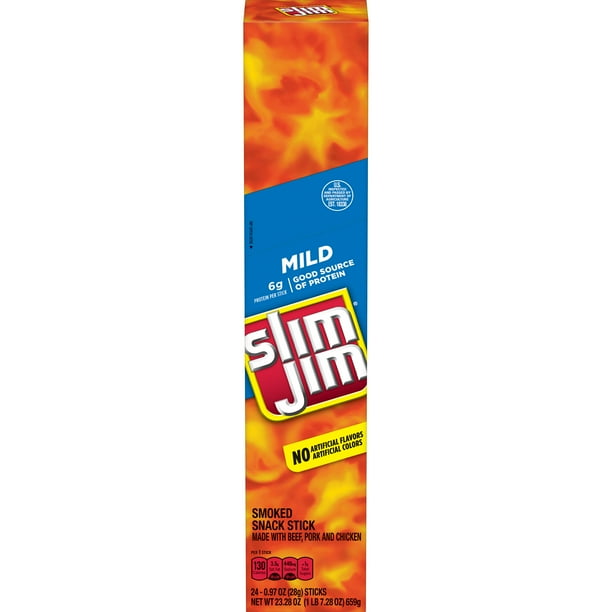 Slim Jim Mild Giant Smoked Snack Sticks, Keto Friendly Smoked Meat