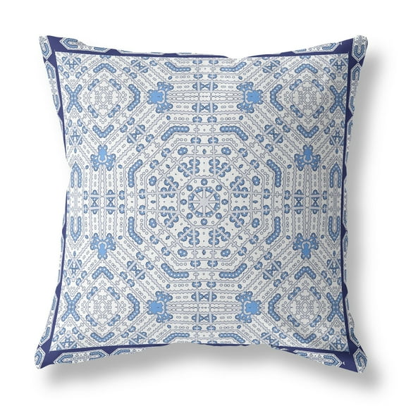 18â€ Blue Gray Geostar Indoor Outdoor Throw Pillow