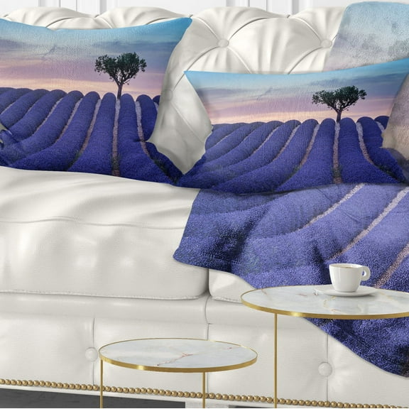 Designart Lonely Trees Uphill on Sunset - Landscape Printed Throw Pillow - 12x20