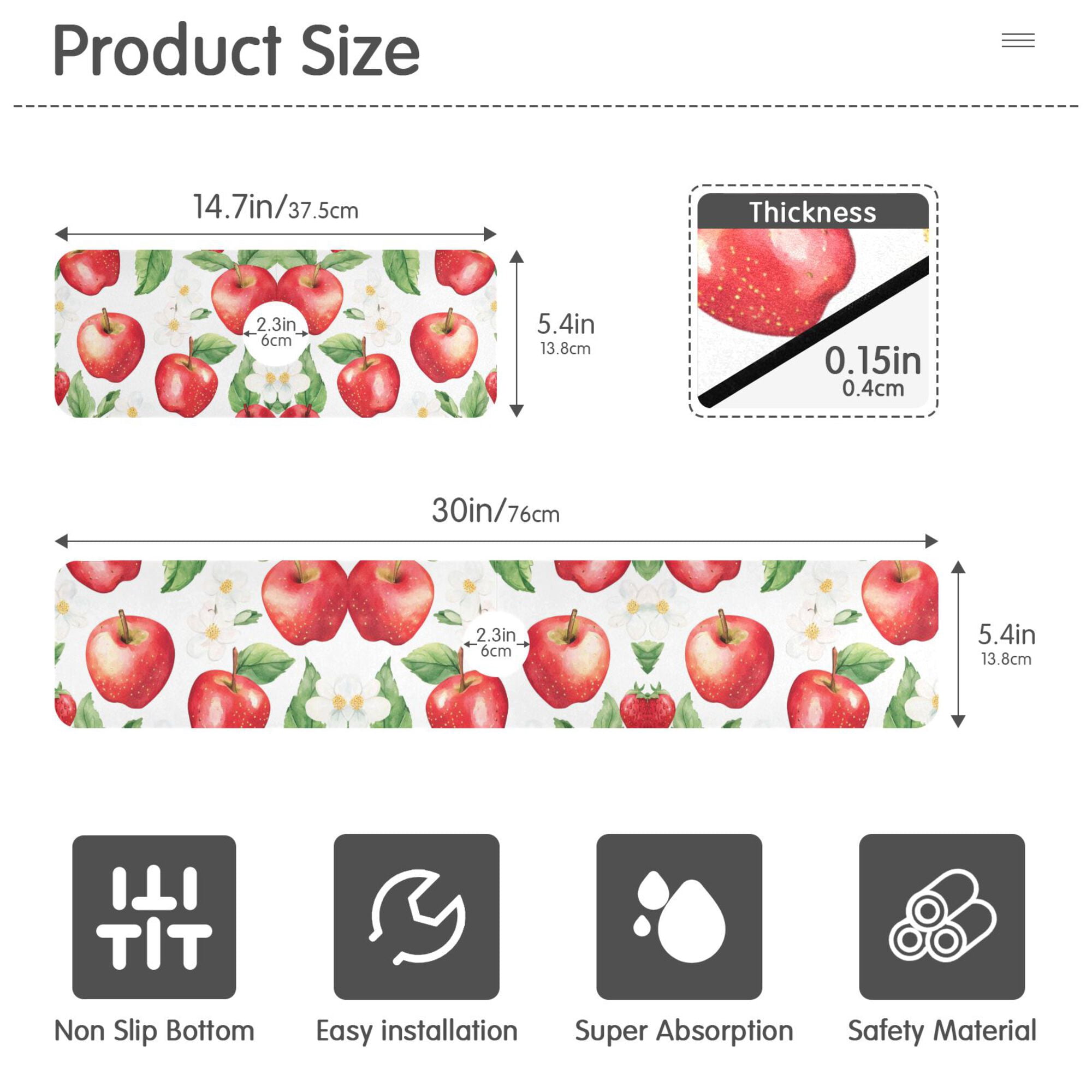 Yayeee Faucet Mat for Kitchen Sink 30" Diatomite Long Splash Guard Pad, White Apple Pattern, 2 Pack