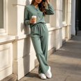 thumbnail image 5 of Womens Matching Sets Solid Color Henley Neck Button Top & Drawstring High Waist Wide Leg Pants with Pockets for Any Occasion, 5 of 8