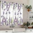 thumbnail image 2 of Purple Lavender Butterfly Kitchen Curtain 27.5W X 39L Inch 2 Panel Rod Pocket Liac Floral Spring Flower Rustic Farmhouse Wooden Country Small Short Cafe Tier Window Drapes Bathroom Home Decor, 2 of 6