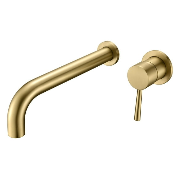 Grifo de Pared para Bañera de Alto Flujo en Oro Cepillado con Boquilla Extra Larga, Válvula Incluida Sumerain