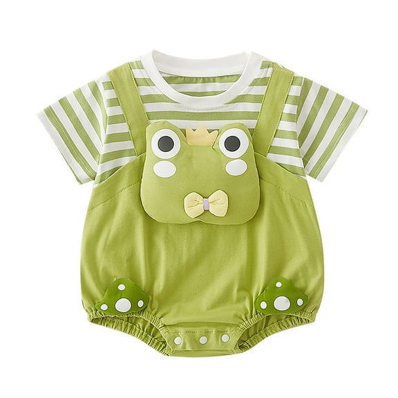 EnJoCho Organic Cotton Baby Bodysuit - Breathable Summer Short Sleeve Romper, Unisex Climbing Outfit with Triangle Design, Daycare Ready Baby Playwear (0-6 Months,Green)