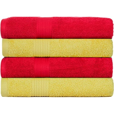 

Ample Decor Hand Towel 18 x 28 inch Pack of 4 600 GSM 100% Cotton Soft & Lightweight Quick Drying - Red & Yellow