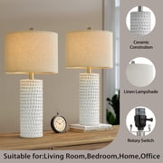 Oneach Ceramic Table Lamps Set of 2 for Living Room Bedroom Study 24.5 Modern White Bedside Nightstand Lamp