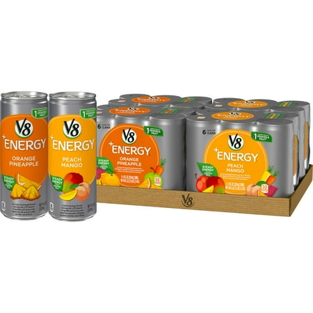  29 APR 25 V8 +ENERGY Orange Pineapple And Peach Mango Energy Drink Variety Pack, Made With Real Vegetable And Fruit Juices, 8 Ounce Can (Pack of 24) (B07J6ZWTYH)