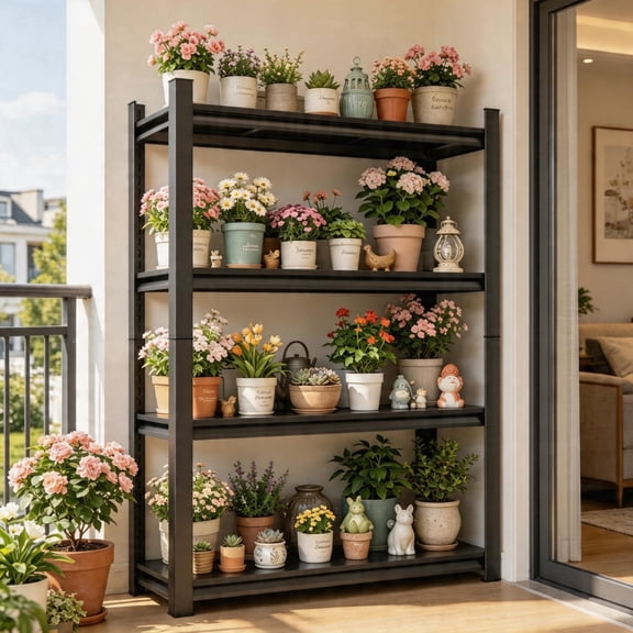 4 Tier Metal Corner Plant Stand, Heavy Duty Flower Pot Shelf for Indoor & Outdoor, Multi Plant Display Rack for Patio Garden Balcony Living Room,12"D x 14"W x 44"H
