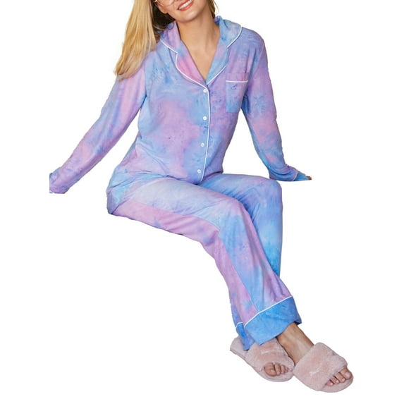 Doublju Women's Long Sleeve Button Down Pajama Sleepwear 2 pcs Set (Plus Size Available)