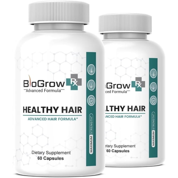 (2 Pack) BioGrow RX Healhty Hair Advanced Formula for Hair Growth Support*, Bio Grow RX Healthy Hair Capsules, 60 Count - 120 Count
