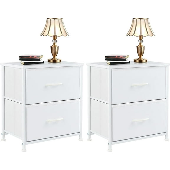 YEXJ Dresser for Bedroom with 2 Drawers, Storage Organizer Units with Cabinet Wooden Top for Clothing Closet Living Room Hallway, Fabric Bins, White2