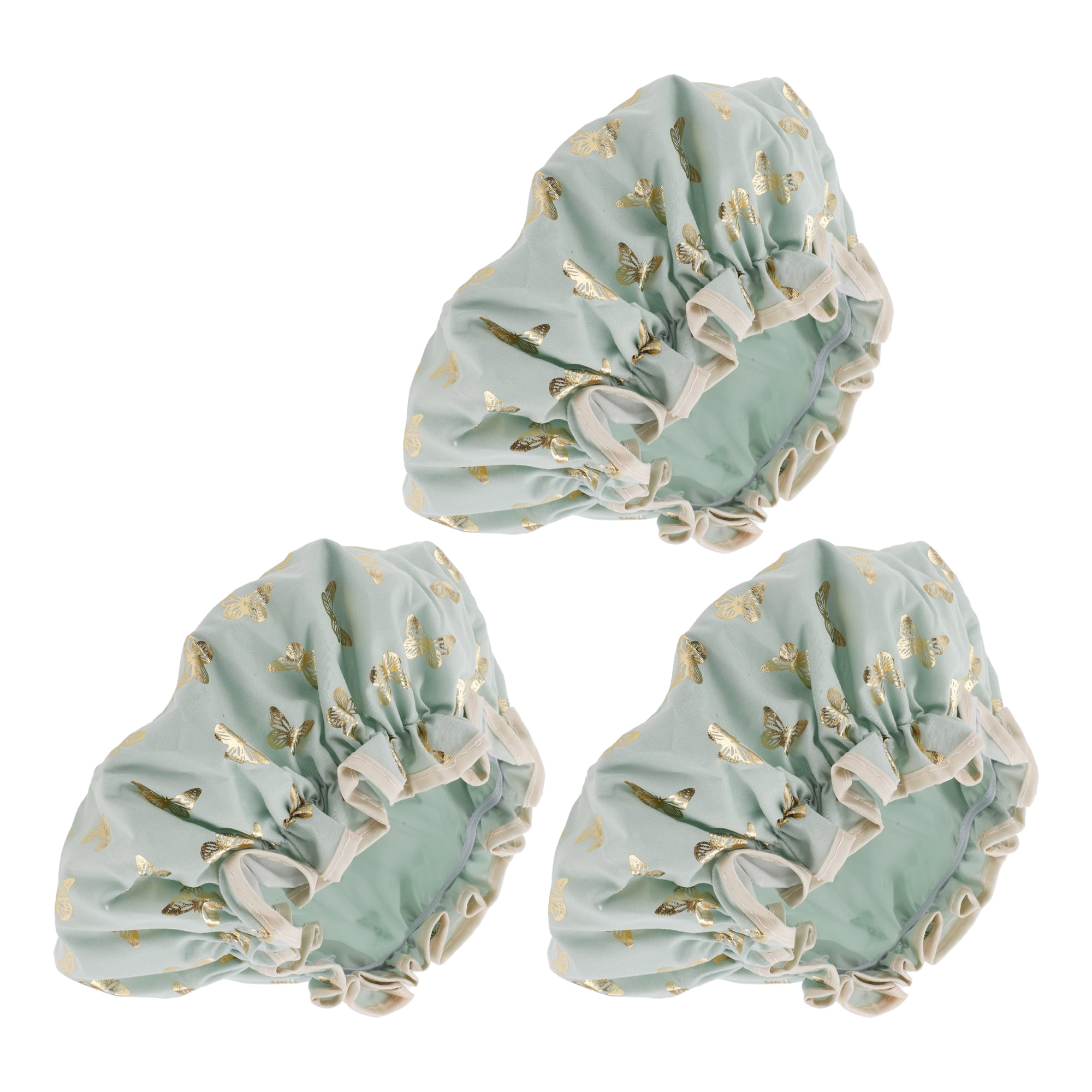 Unique Bargains 3 Pcs Women's Gold Butterfly Shower Cap for Bathroom Green