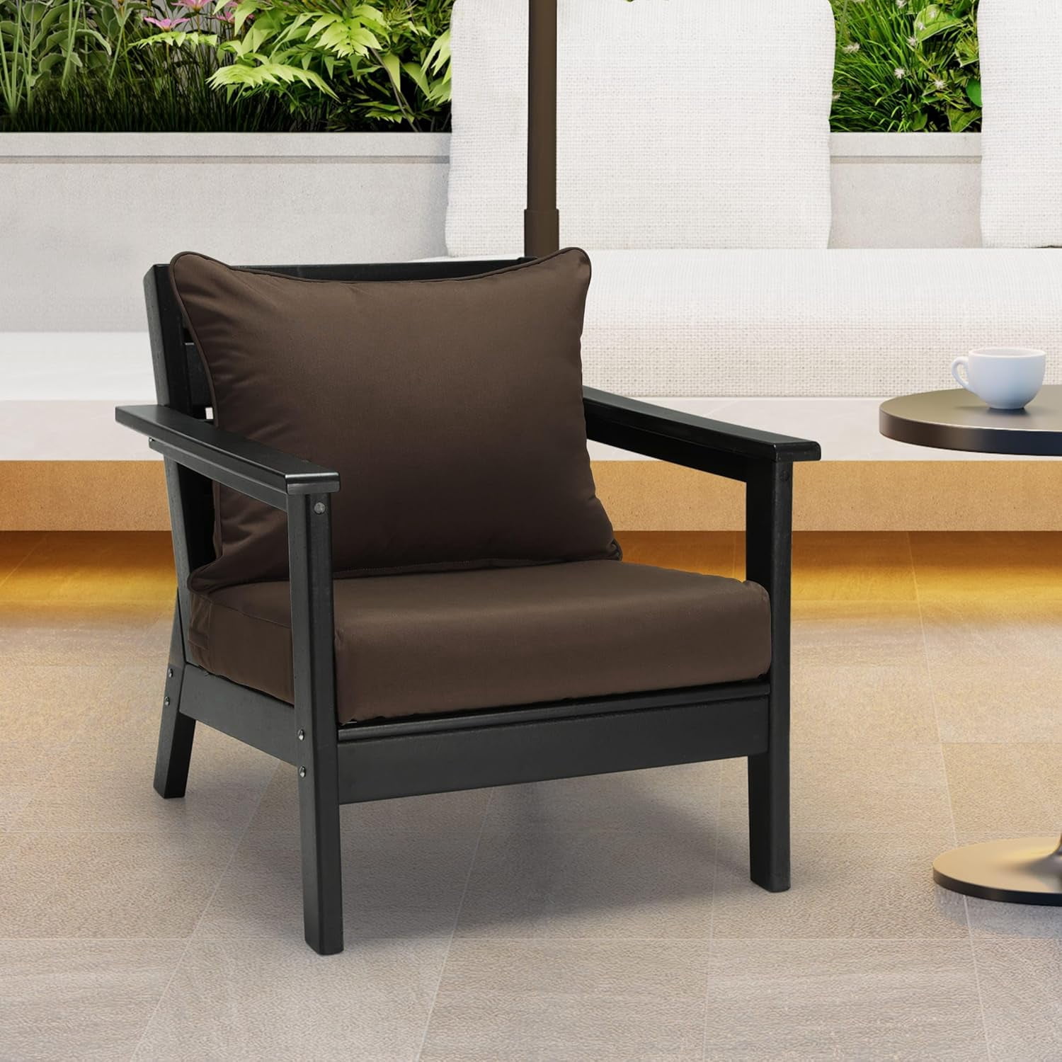 ZYPPP Water Resistant Outdoor 2-Piece Deep Set Patio Seat Back Chair Cushions, 25 x 25-Brown