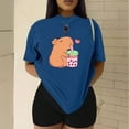 thumbnail image 3 of Playera Blusa De Capybara Tomando Refresco Ropa Divertida Para Mujer Capibara Color Azul Talla Mediana Marca Emil SaEs, 3 of 4