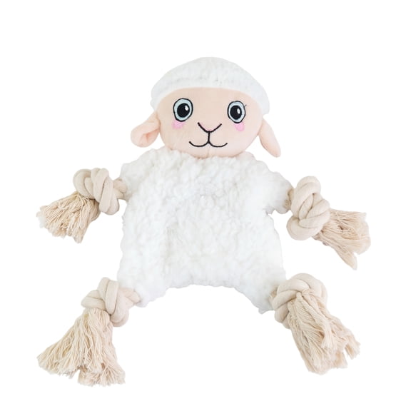 One Paw, Lamb Rope Dog Toy with Squeaker and Durable Stitching