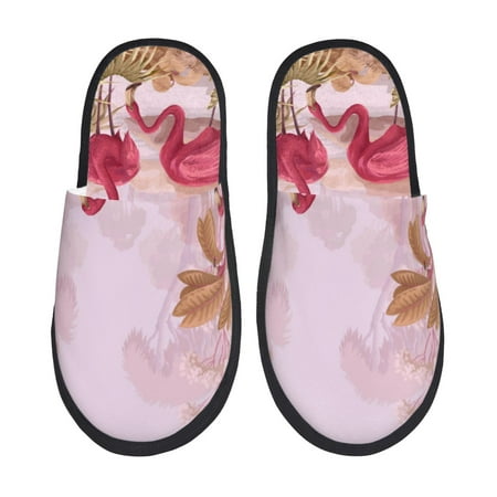 

Tideii Flamingos In The Tropical Forest for Home Indoor Cotton Slippers Autumn and Winter EVA Plush Slippers Household Supplies Unisex-Medium