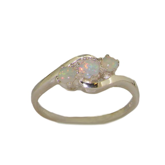 LBG British Made 925 Sterling Silver Natural Opal Womens Trilogy Ring - 33 size options - Size 10