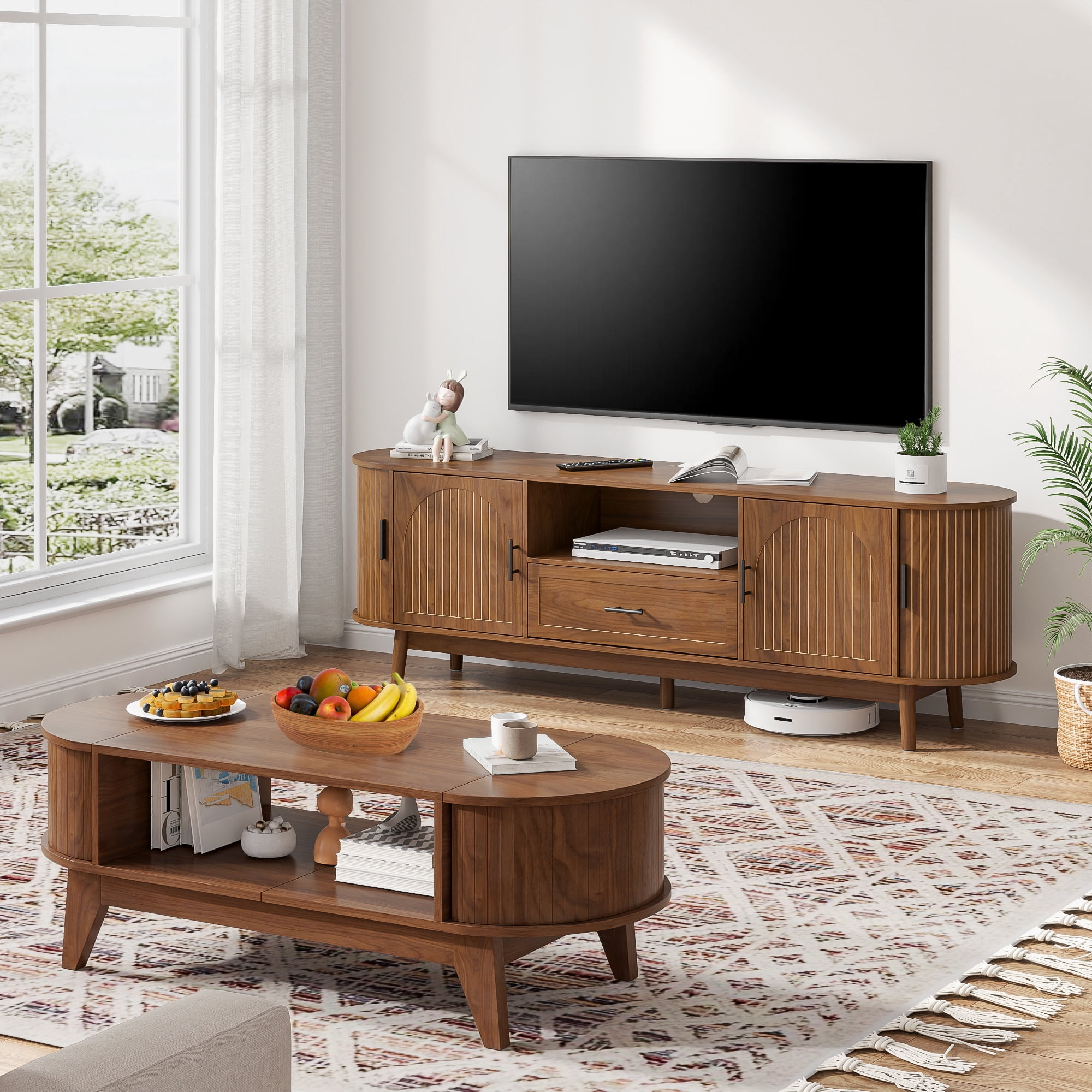 TV Stand for TVs up to 80", 70" Entertainment Center with Sliding Doors, Media Console Table for Living Room