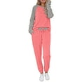 thumbnail image 2 of MOSHU Two Piece Womens Pajama Sets Pullover Raglan Long Sleeve Tops and Tapered Drawstring Pants with Pockets Color Block Lounge Sets, 2 of 9