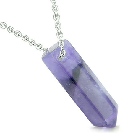 - Amulet Lucky Crystal Point Wand Purple Quartz Bullet Style Pendant 18 Inch Necklace