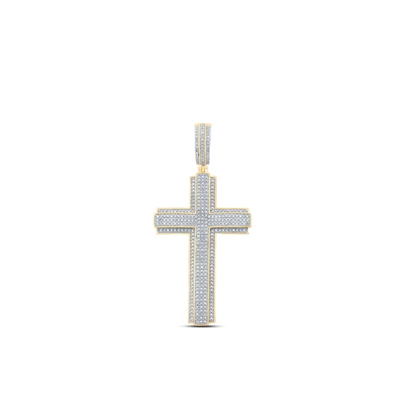 10kt Yellow Gold Mens Round Diamond Cross Charm Pendant 1 Cttw