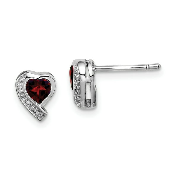 Primal Silver Sterling Silver Rhodium-plated Garnet and Diamond Heart Earrings