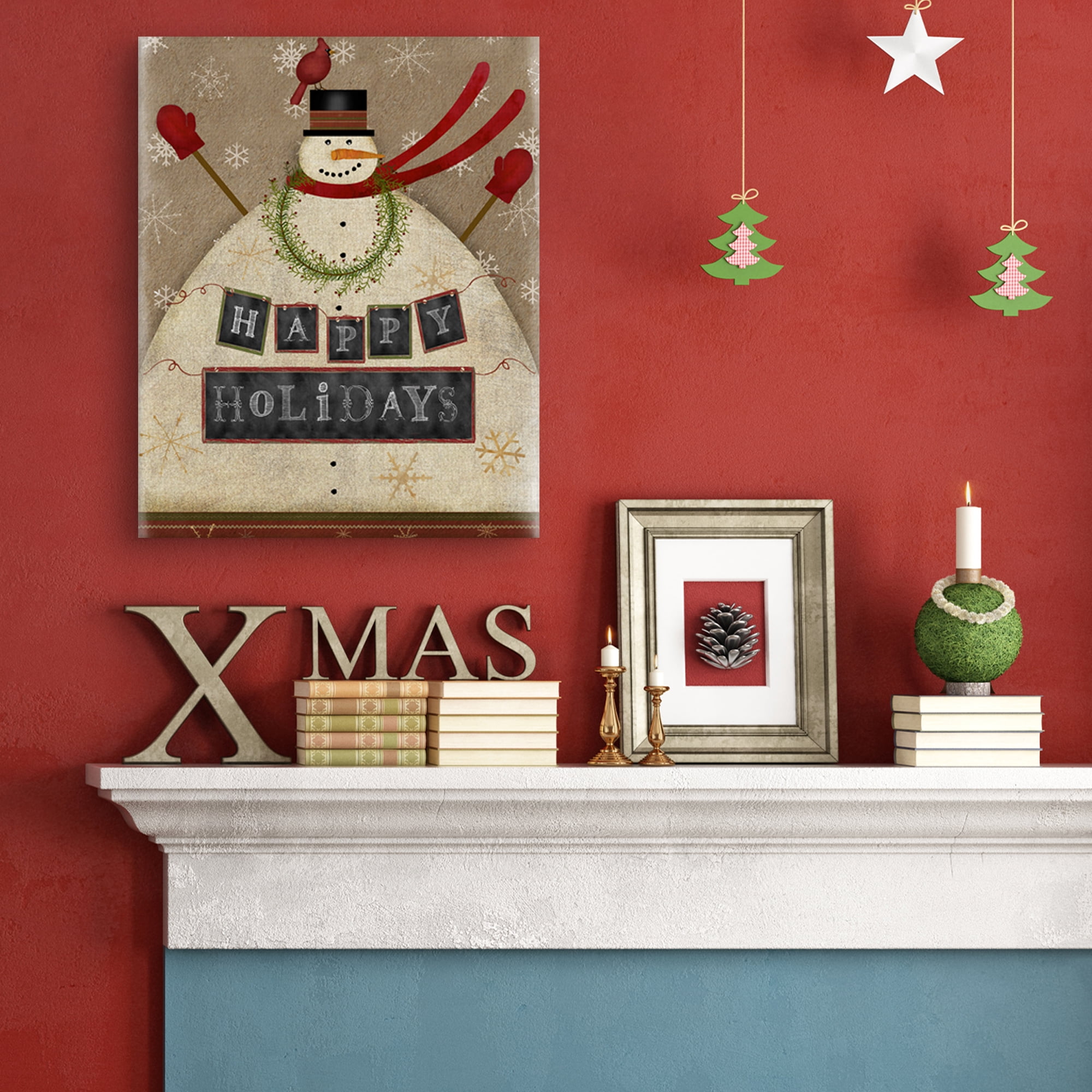 Masterpiece Happy Holidays Snowman by Beth Albert Holiday Canvas Art Print