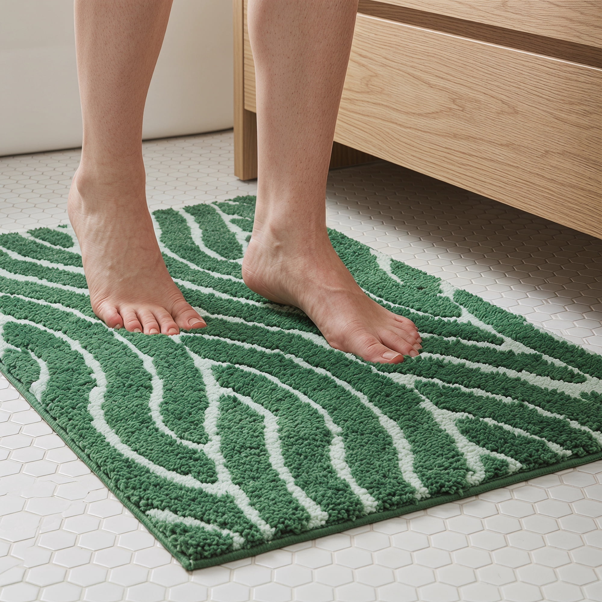 Unique Bargains Geometric Soft Microfiber 3D Textured Plush Bath Mat Dark Green 32" x 20"