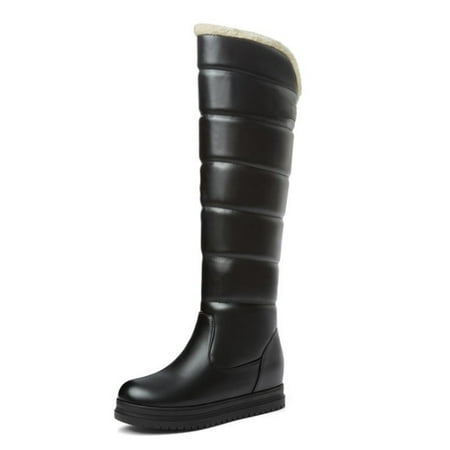 

Avamo Ladies Waterproof Boot Knee High Winter Shoes Faux Fur Snow Boots Outdoor Warm Shoe Walking Casual Plush Lined Black 4