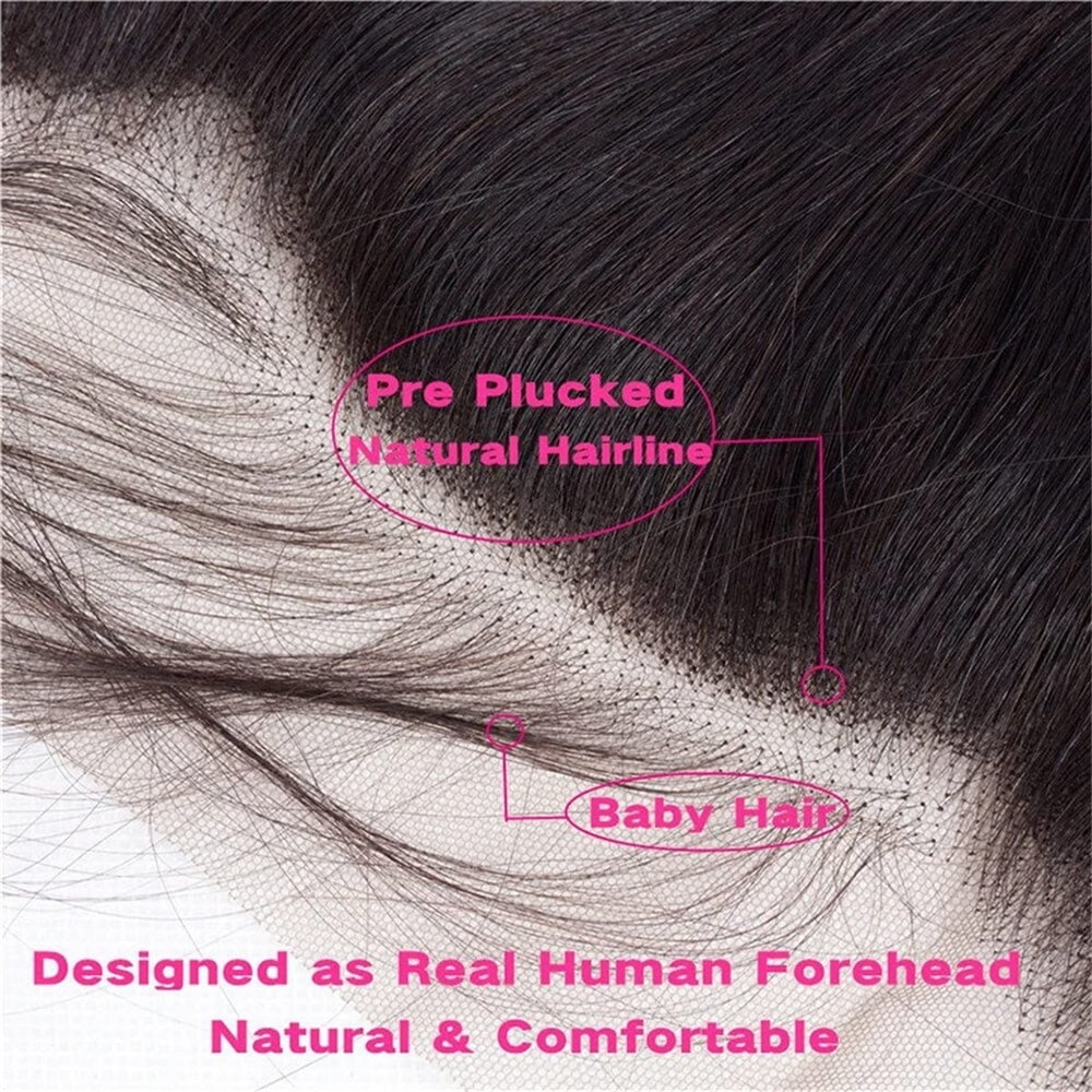 Body Wave 3/4 Bundles with Frontal, Natural Black Brazilian Human Hair Weave Bundles with 13x4 HD Lace Frontal Remy Hair Extensions