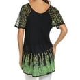 thumbnail image 2 of Sakkas Cora Relaxed Fit Batik Design Embroidery Cap Sleeves Blouse / Top - Navy / Green - Plus Size, 2 of 5
