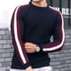 thumbnail image 3 of Camiseta de cuello redondo con contraste de color, camisa informal de punto con base holgada para hombre, camiseta de moda para hombre joven, 3 of 6