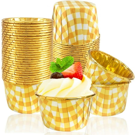 50 Pack yellow square Cupcake Liners for Baking - 3.5 oz Foil Cupcake Muffin Liners - Disposable Mini Cupcake Wrappers Holders for Individual Bakery Wedding Birthday Party
