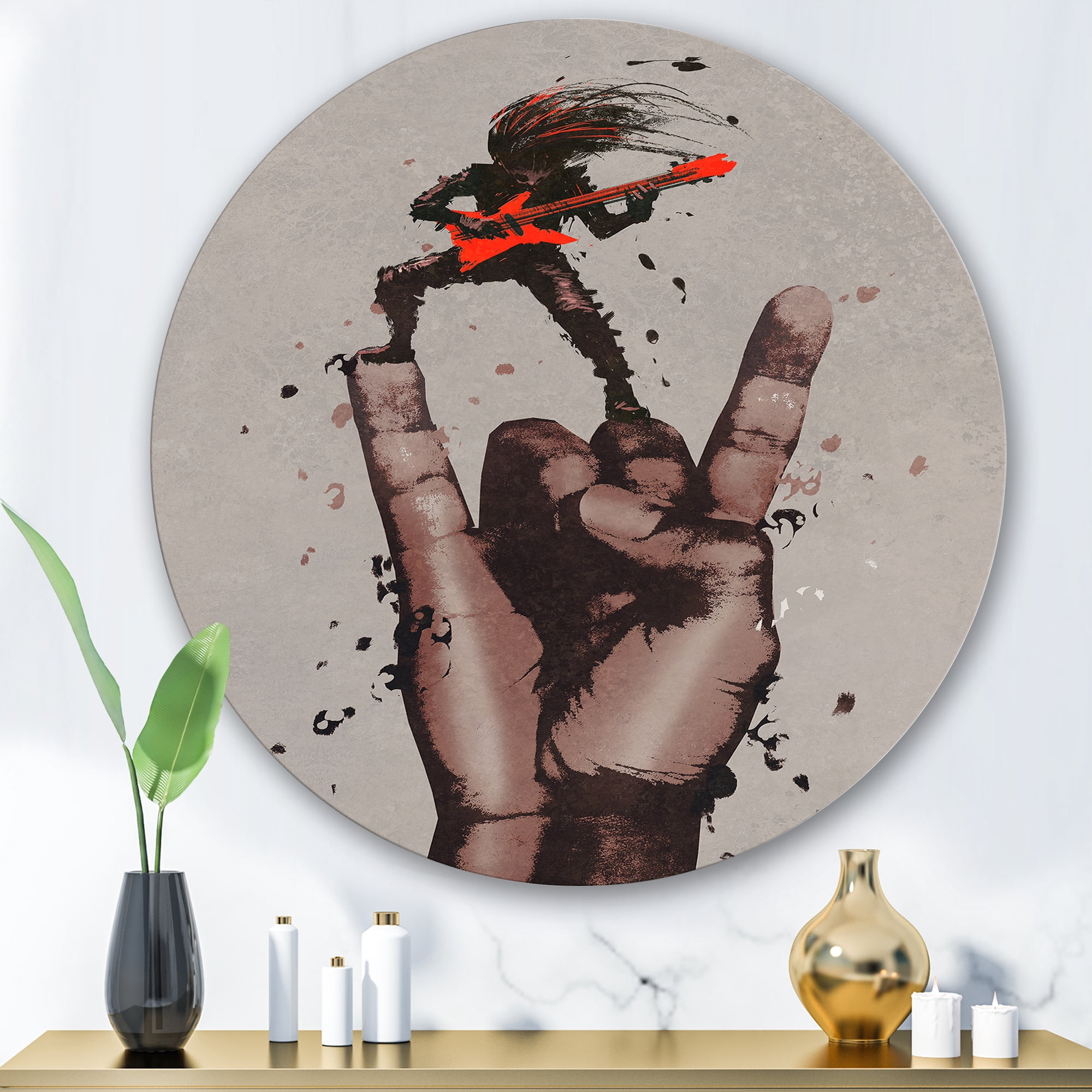 Designart 'The Guitarist On Rock and Roll Sign' Modern Circle Metal Wall Art 36x36 - Disc of 36
