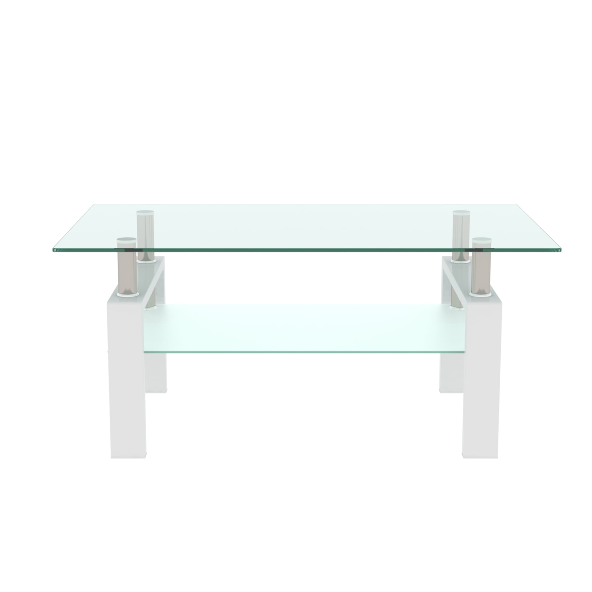 Euroco Rectangle Glass Coffee Table, Clear Coffee Table, Modern Side Center Tables for Living Room, Living Room Furniture,white