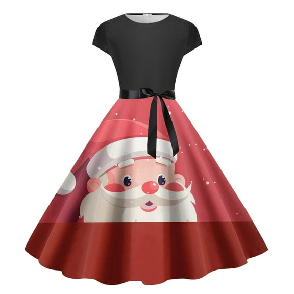 Womens Christmas Dress Christmas Outfits for Girls Women's Christmas Elegant Knee Length Sleeveless Party Dress