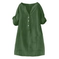 thumbnail image 4 of Taqqpue Summer Cotton Linen Shirts for Women Button V Neck 3/4 Sleeve Tops Loose Vacation Beach Solid Blouses Tunic Tops, 4 of 7
